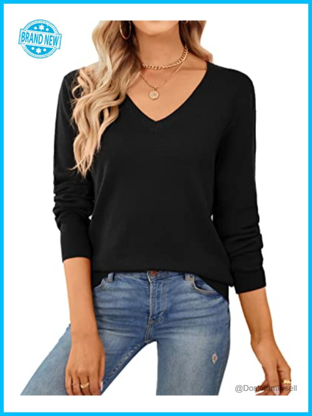 100% Cotton Sweater Lightweight Long Sleeve V-Neck Pullover
